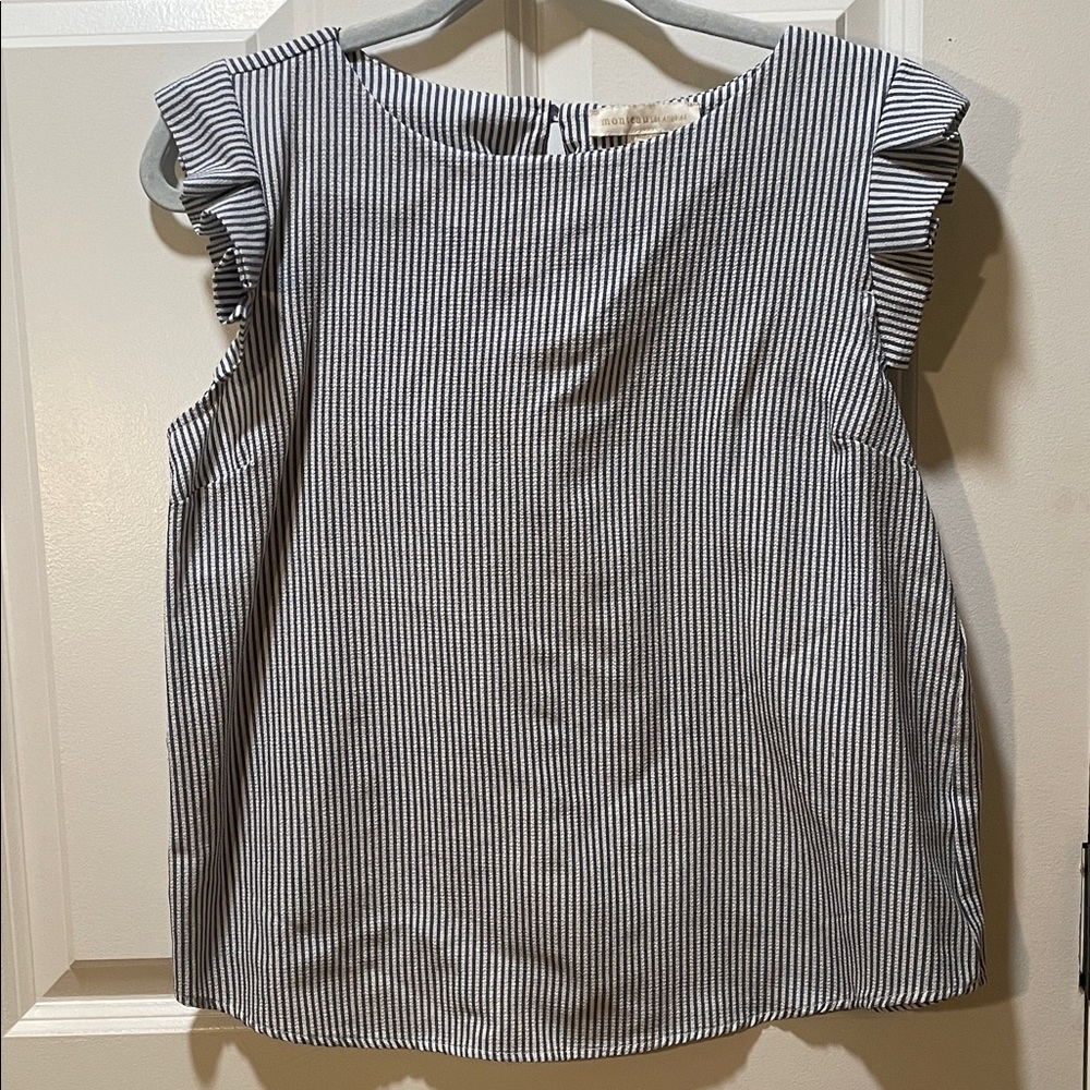 Striped Ruffle Sleeve Blouse
